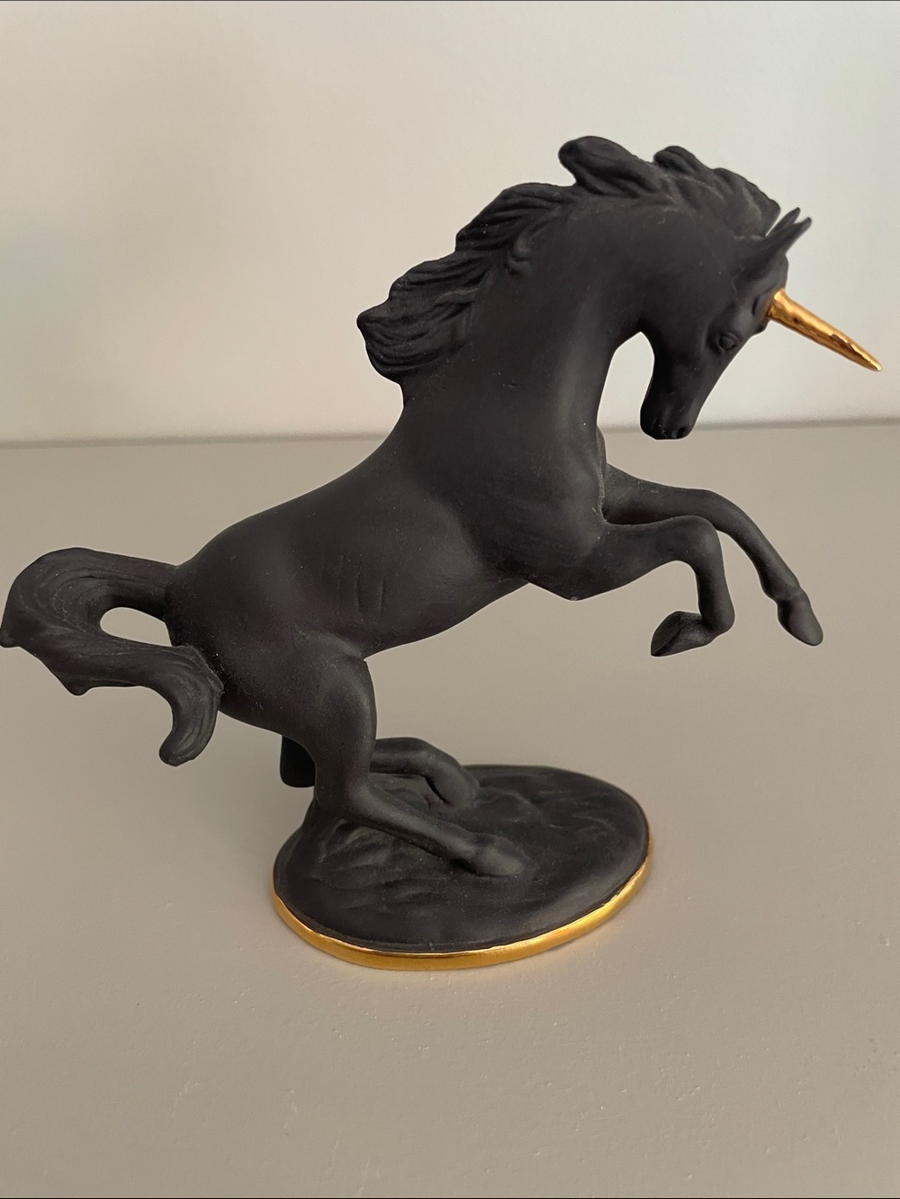 RARE and Vintage Franklin Mint Black Basalt and Gold Unicorn Figurine